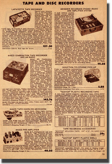 picture of recorders for sale in 1950 Lafayette catalog