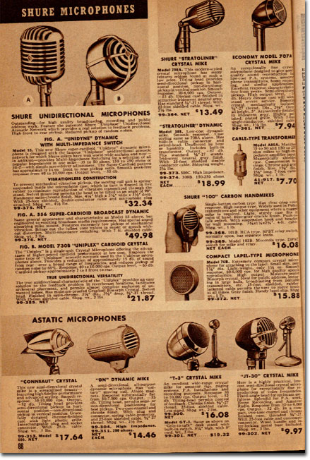 picture of Shure microphones from the 1947 Allied catalog