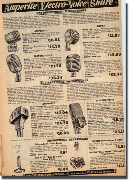 picture of microphones available in the 1947 Concord radio catalog