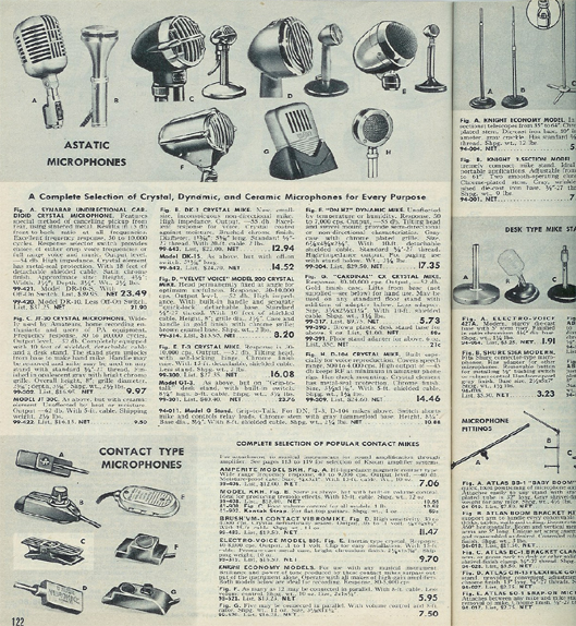 picture of microphones in the 1952 Allied Radio catalog