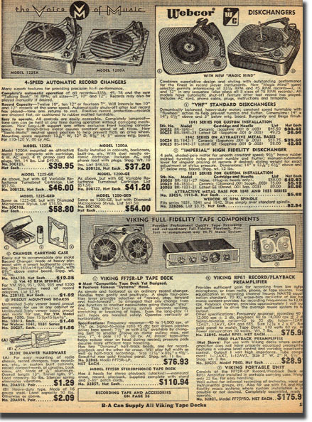 picture of tape recorders in the 1958 Burstein Applebee catalog