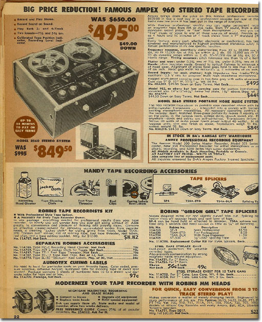 picture of Ampex tape recorder in 1961 Burstein Applebee catalog