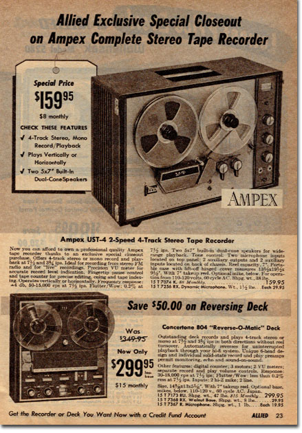 picture of recorders in the 1967 Allied Radio Winter Sale catalog