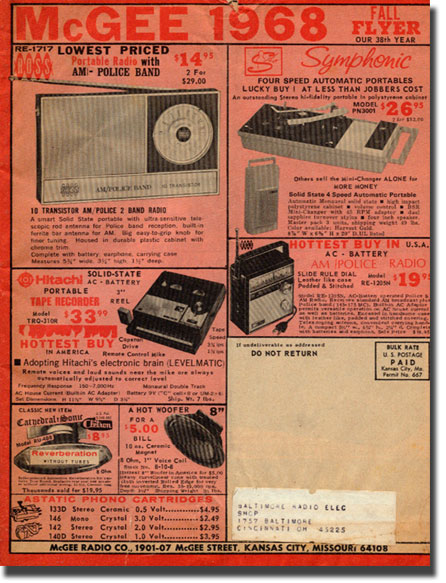 picture of cover of 1968 McGee radio catalog