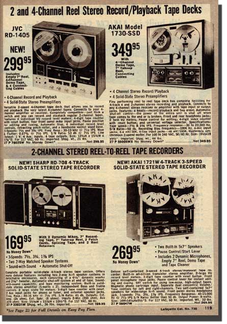 picture of tape recorders available in the 1973 Lafayette Radio catalog