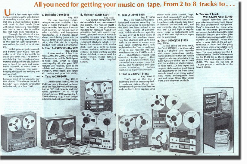 picture of recorders available from the 1975 Sound Warehouse catalog