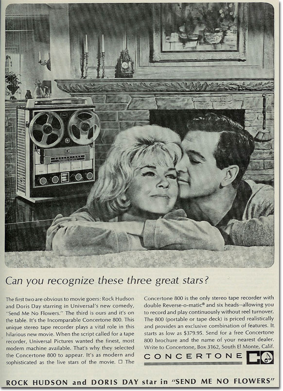 picture of 1964 Concertone 800 Tape recorder ad with Doris Day & Rock Hudson