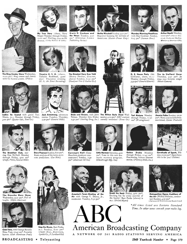 1949 ABC ad featuring Bing Crosby and other stars in Reel2ReelTexas.com's vintage recording collection