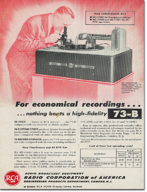 picture of 1950 RCA record cutting ad