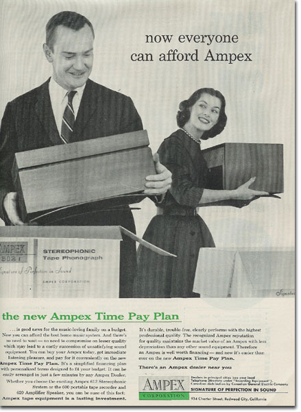 1956 ad for Ampex reel to reel tape recorders in the Reel2ReelTexas.com's vintage recording collection