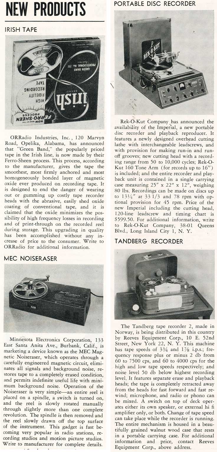 1956 listing of newly released recording products in   Reel2ReelTexas.com's vintage recording collection
