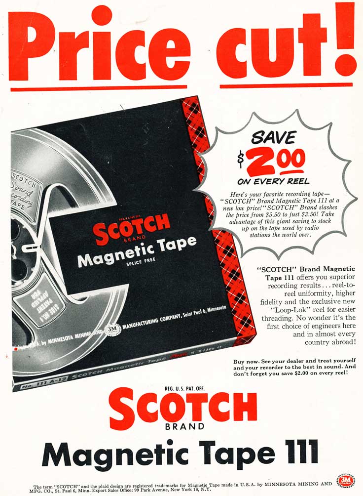 1956 ad for 3M Scotch brand reel recording tape in the Reel2ReelTexas.com's vintage recording collection