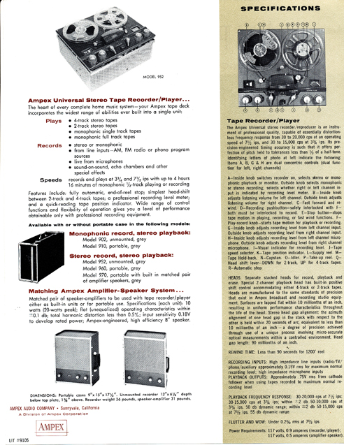 959 Ad for Ampex 960 reel tape recorder in Phantom Productions' vintage tape recorder co