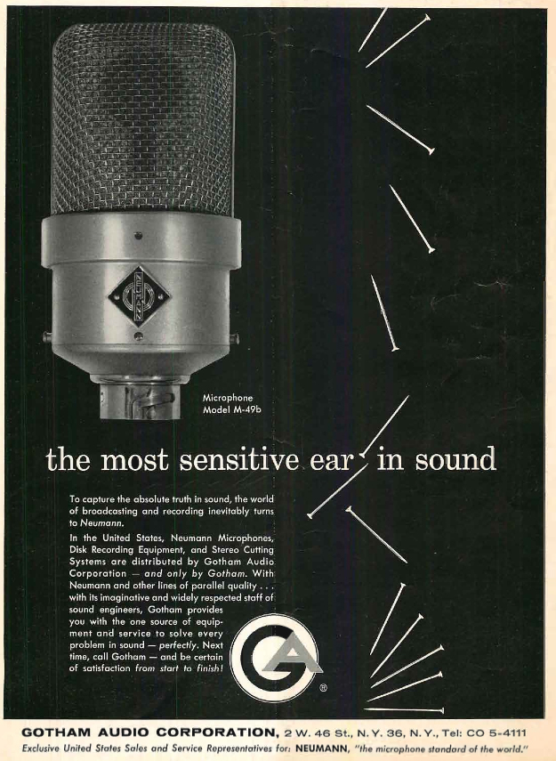 1960 ad for the Nuemann M-49B microphone in Reel2ReelTexas.com's vintage recording collection