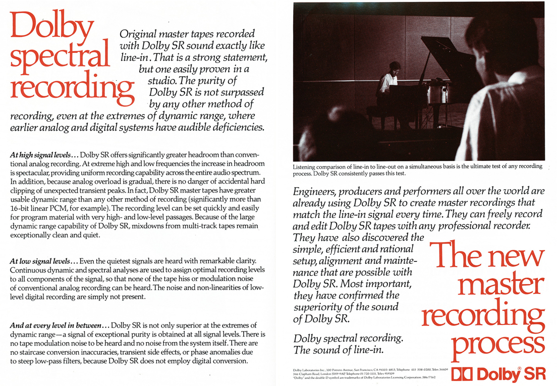 1986 ad for Dolby SR in Reel2ReelTexas' vintage recording collection