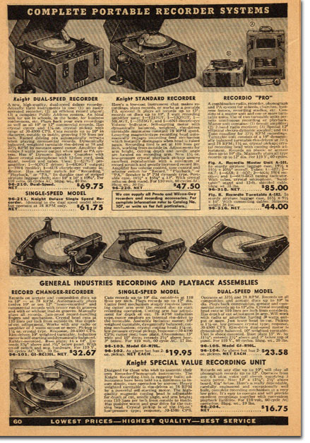 picture of recording machines from 1942 Allied Radio catalog