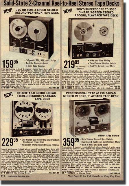 picture of tape recorders available in the 1973 Lafayette Radio catalog