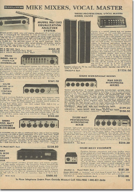 picture Shure mixers in the 1979 Burstein Applebee Radio catalog