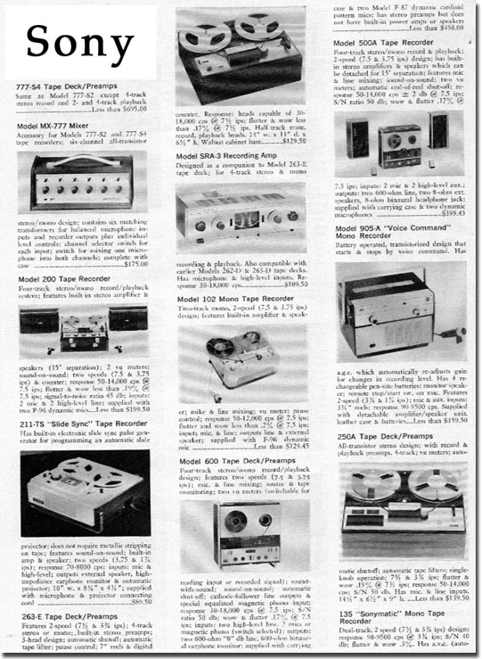 picture of Sony recorder descriptions from 1966