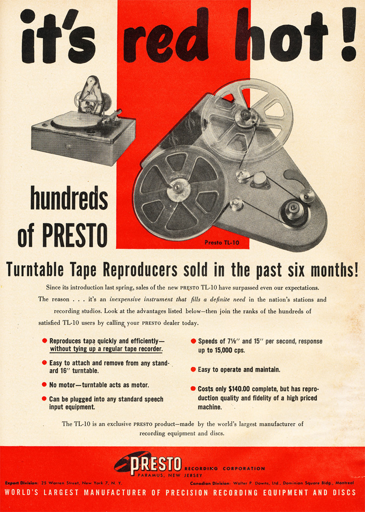 Presto ads from 1951 in the Museum of Magnetic Sound Recording