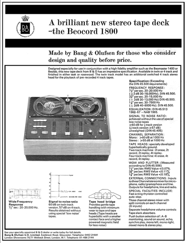 1965 ad for the Bang & Olufsen reel to rel tape recorders in the Reel2ReelTexas.com's vintage recording collection