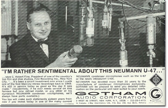In the Reel2ReelTexas.com's vintage recording collection, this is a 1965 Gotham Neumann microphone ad
