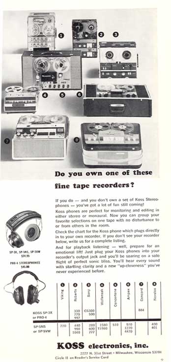1965 Koss Headphone ad in Reel2ReelTexas.com's vintage recording collection