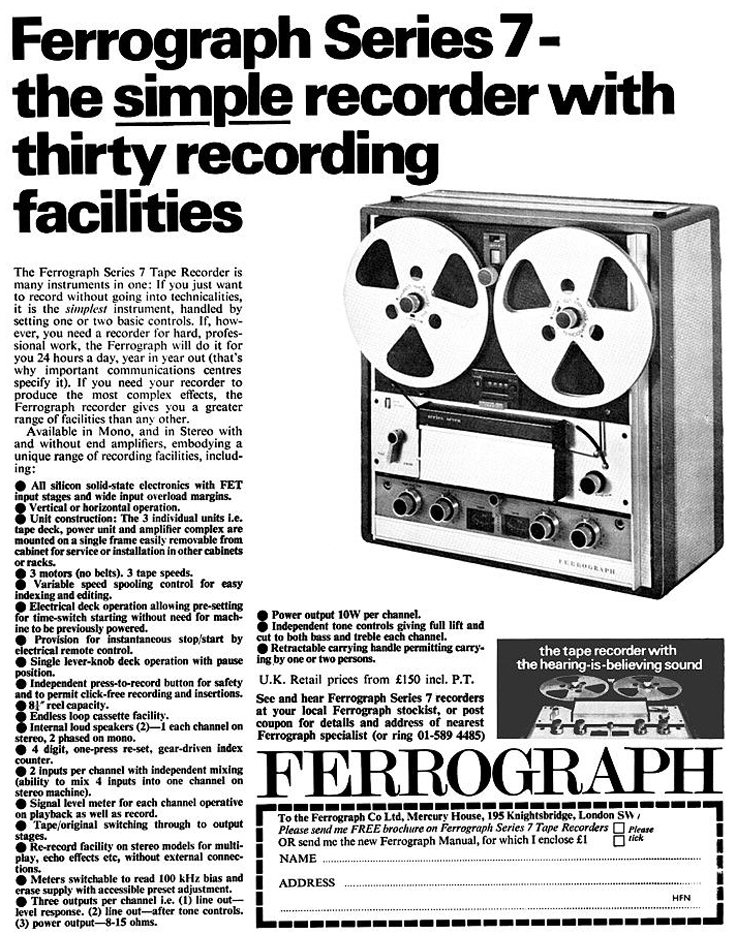 1967 Ampex AG500 1/4” 2-track, 15 ips analog reel to reel tape recorder